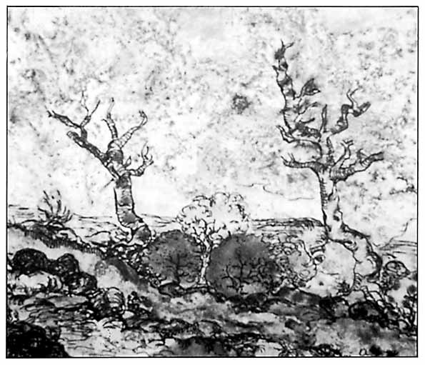Fig 104: Tegning av trær i landskap