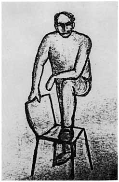 Fig. 98: Tegning av mann med ben på stol